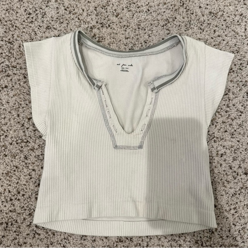 Urban Outfitters Out From Under Ribbed V-Neck Blouse - White